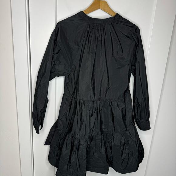 Zara Taffeta Black V-neck Long Sleeve Mini Dress Size Medium - Picture 6 of 6